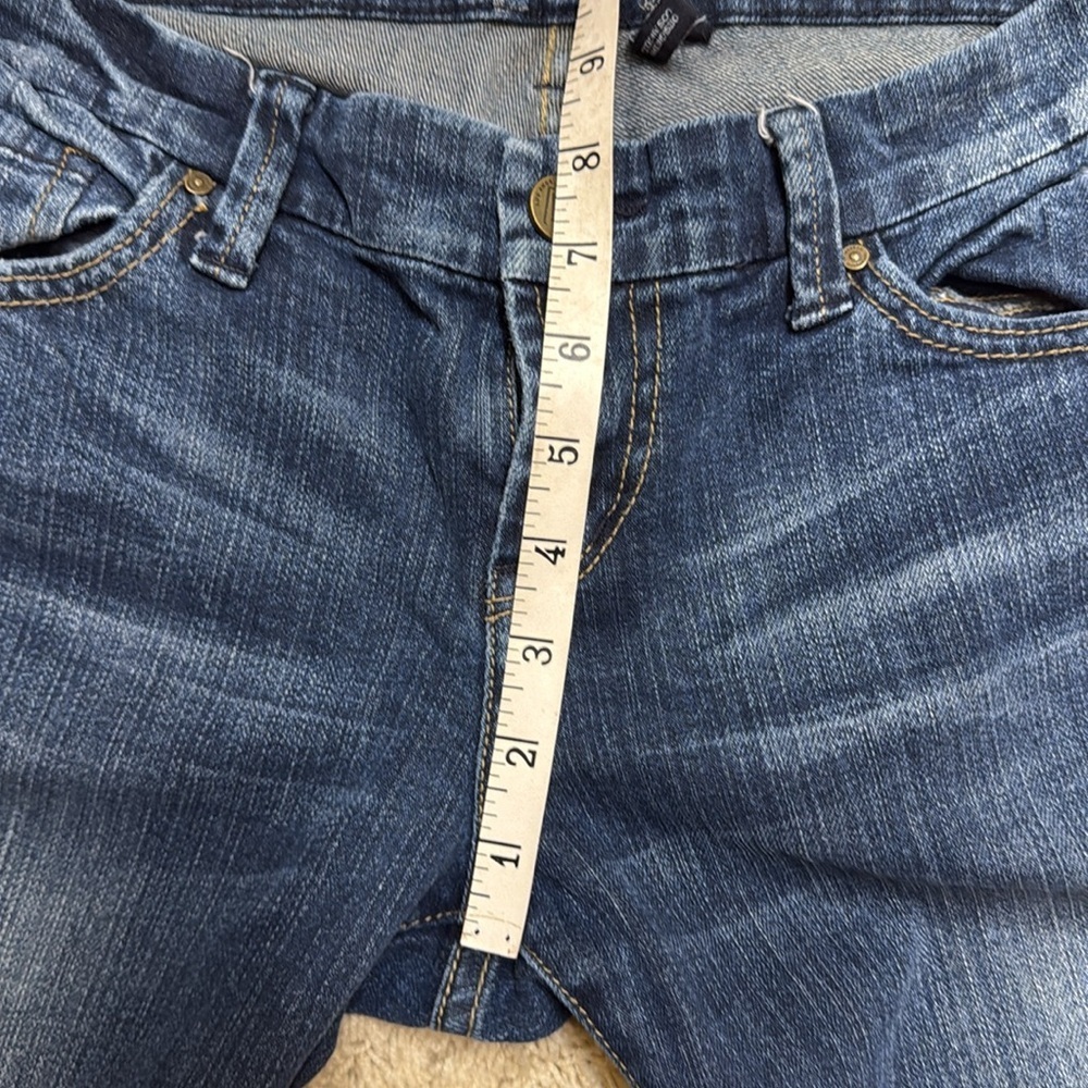 !it Classic Wide Leg Blue Jeans Sz 28 Low Rise Bootcut Factory Fading - Picture 9 of 11